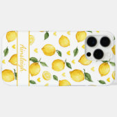 Coques Case-Mate iPhone Citrons à l'aquarelle avec monogramme cœurs (Verso (horizontal))