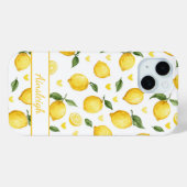 Coques Case-Mate iPhone Citrons à l'aquarelle avec monogramme cœurs (Verso (horizontal))