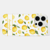Coques Case-Mate iPhone Citrons à l'aquarelle avec monogramme cœurs (Verso (horizontal))