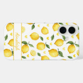 Coques Case-Mate iPhone Citrons à l'aquarelle avec monogramme cœurs (Verso (horizontal))