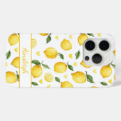 Coques Case-Mate iPhone Citrons à l'aquarelle avec monogramme cœurs (Verso (horizontal))