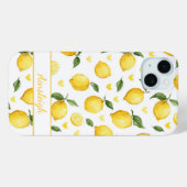 Coques Case-Mate iPhone Citrons à l'aquarelle avec monogramme de cœurs (Verso (horizontal))
