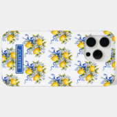 Coques Case-Mate iPhone Citrons à l'aquarelle avec monogramme de fleurs bl (Verso (horizontal))