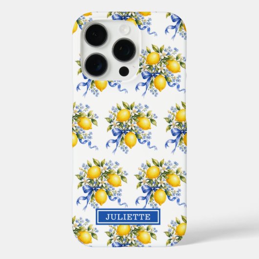 Coques Case-Mate iPhone Citrons à l'aquarelle avec monogramme de fleurs bl (Verso)