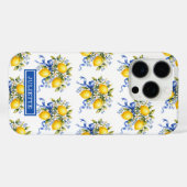 Coques Case-Mate iPhone Citrons à l'aquarelle avec monogramme de fleurs bl (Verso (horizontal))