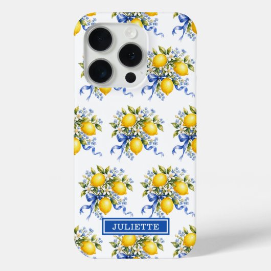 Coques Case-Mate iPhone Citrons à l'aquarelle avec monogramme de fleurs bl (Verso)