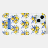 Coques Case-Mate iPhone Citrons à l'aquarelle avec monogramme de fleurs bl (Verso (horizontal))