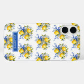 Coques Case-Mate iPhone Citrons à l'aquarelle avec monogramme de fleurs bl (Verso (horizontal))
