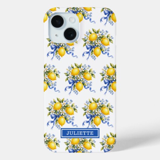 Coques Case-Mate iPhone Citrons à l'aquarelle avec monogramme de fleurs bl (Verso)
