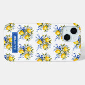 Coques Case-Mate iPhone Citrons à l'aquarelle avec monogramme de fleurs bl (Verso (horizontal))
