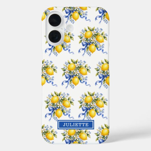 Coques Case-Mate iPhone Citrons à l'aquarelle avec monogramme de fleurs bl (Verso)
