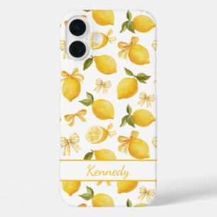 Coques iPhone 16 Plus Citrons à l'aquarelle avec rubans coquette monogra