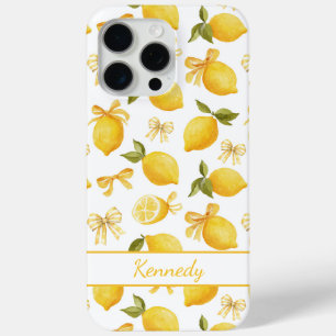 Coque iPhone 15 Pro Max Citrons à l'aquarelle avec rubans coquettes monogr