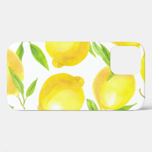Coques Case-Mate iPhone citrons et feuilles d'aquarelle : motif. (Verso (horizontal))