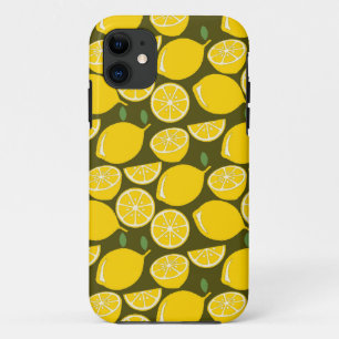 Case-Mate iPhone Case Citrons jaunes et motif vert olive : Citrus modern