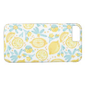Coques Case-Mate iPhone Citrons jaunes & Fleurs bleues pastel Motif (Dos (Horizontal))
