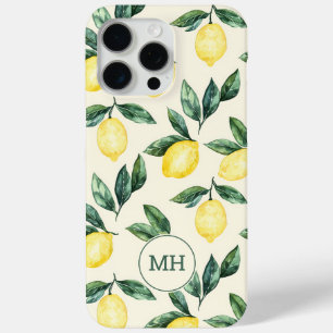 Coque iPhone 15 Pro Max Citrons jaunes monogrammes Initiales modernes Moti