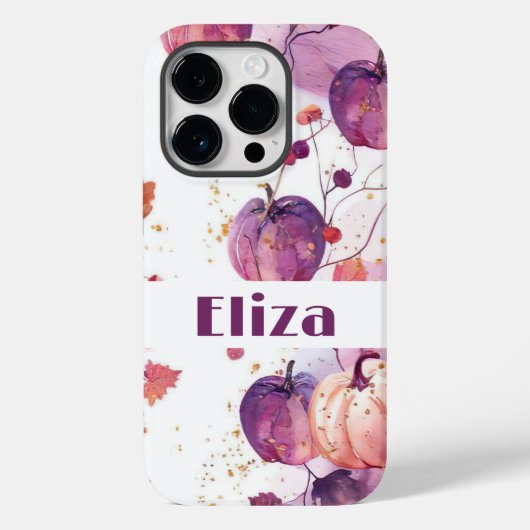 Coques Case-Mate iPhone citrouille aquarelle chute design avec nom (Verso)