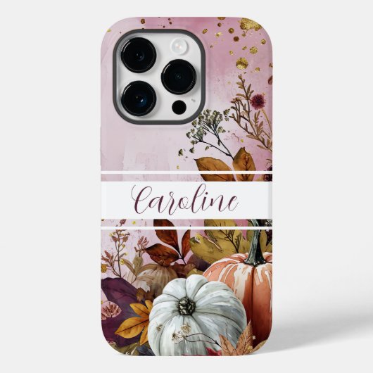 Coques Case-Mate iPhone citrouille aquarelle chute design avec nom (Verso)