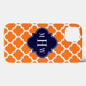 Coques Case-Mate iPhone Citrouille Blanc Marocain #5 Navy 3 Monogramme Ini (Verso (horizontal))