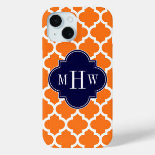 Coque Pour iPhone 15 Citrouille Blanc Marocain #5 Navy 3 Monogramme Ini