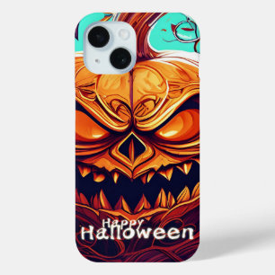 Coque Pour iPhone 15 Citrouille chauve-souris Jack-o-Lantern féroce Art
