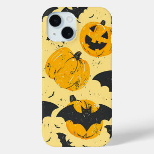 Coque Pour iPhone 15 Citrouille d'Halloween et Motif de chauves-souris