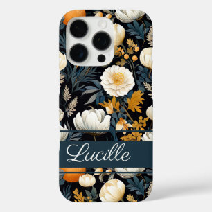 Coques iPhone 16 Pro Citrouille élégant et fleurs tombent motif