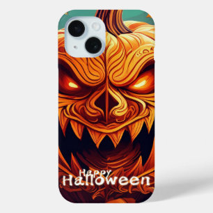 Coque Pour iPhone 15 Citrouille orange effrayant avec visage, Halloween