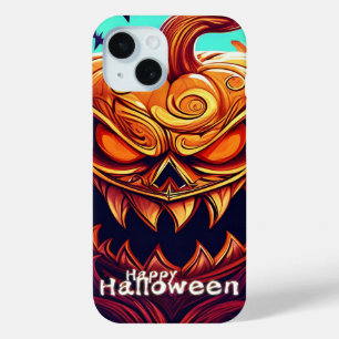 Coque Pour iPhone 15 Citrouille orange effrayant avec visage, Halloween