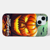 Coques Case-Mate iPhone Citrouille orange effrayant avec visage, Halloween (Verso (horizontal))