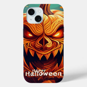 Coque Pour iPhone 15 Citrouille orange effrayant avec visage, Halloween
