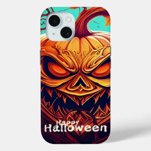 Coque Pour iPhone 15 Citrouille orange effrayant avec visage, Halloween