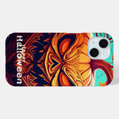 Coques Case-Mate iPhone Citrouille orange effrayant avec visage, Halloween (Verso (horizontal))