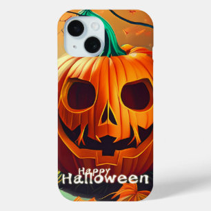 Coque Pour iPhone 15 Citrouille orange effrayant avec visage, Halloween