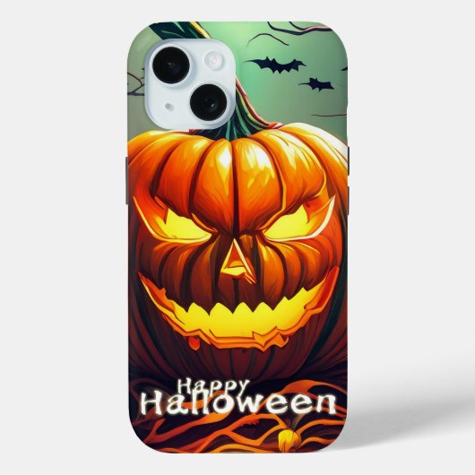 Coques Case-Mate iPhone Citrouille orange effrayante avec visage, Hallowee (Verso)