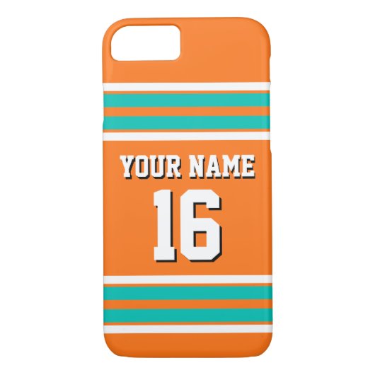Coques Case-Mate iPhone Citrouille Orange Turquoise Team Jersey Numéro per (Dos)