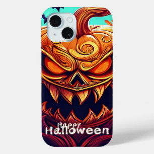 Coque Pour iPhone 15 Citrouille sinistre Chauve-souris Halloween Art