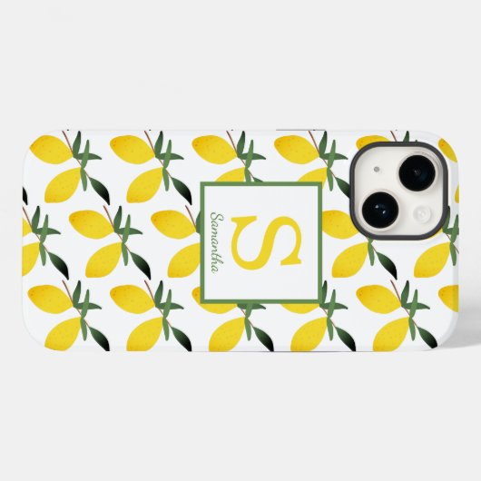 Coques Case-Mate iPhone Citrus citron moderne Nom du monogramme (Verso (horizontal))