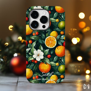 Coque Pour iPhone 14 Pro Citrus juteux et fraîcheur florale avec orange gra