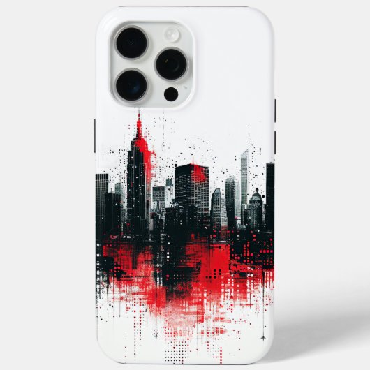 Coques Case-Mate iPhone Cityscape moderne noire et rouge (Verso)