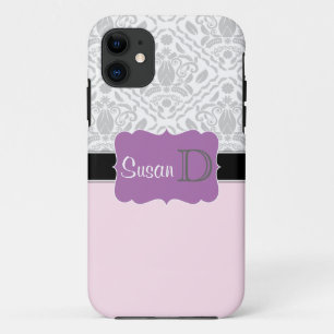 Coque Case-Mate Pour iPhone Clair rose violet monogrammed damask iPhone 5 coqu