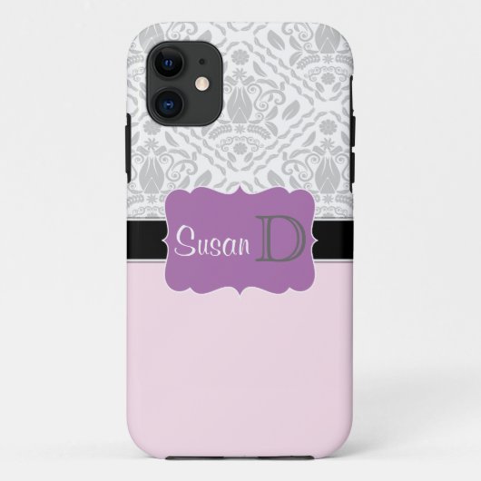 Coques Case-Mate iPhone Clair rose violet monogrammed damask iPhone 5 coqu (Dos)