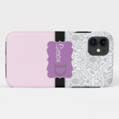Coques Case-Mate iPhone Clair rose violet monogrammed damask iPhone 5 coqu (Dos (Horizontal))