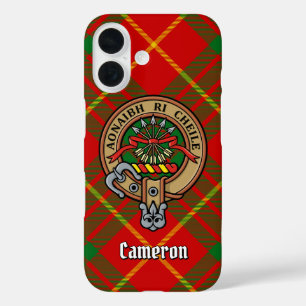 Coques iPhone 16 Clan Cameron Crest sur Tartan