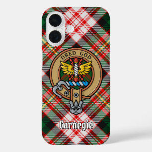 Coques iPhone 16 Clan Carnegie Crest sur la robe Tartan