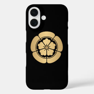 Coques iPhone 16 Clan Oda Mon samurai brossé faux or sur noir