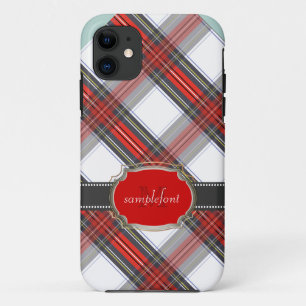 Coque iPhone 11 Clan PixDezines stewart tartan/rouge+gris