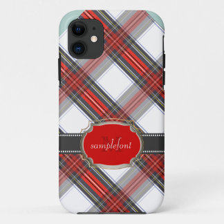 Coque iPhone 11 Clan PixDezines stewart tartan/rouge+gris