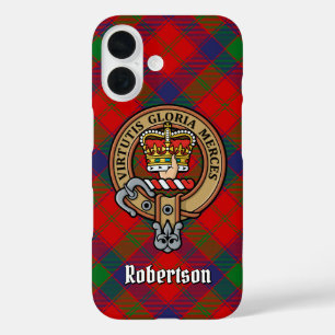 Coques iPhone 16 Clan Robertson Crest sur Tartan